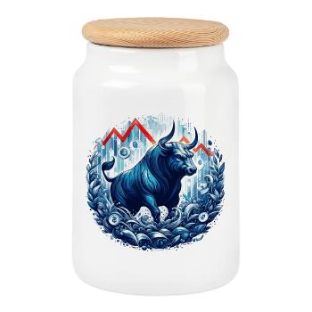 Finance Stocks Taurus Bull Wall Street Gift - Cookie Jar with Wooden Lid - white - Front