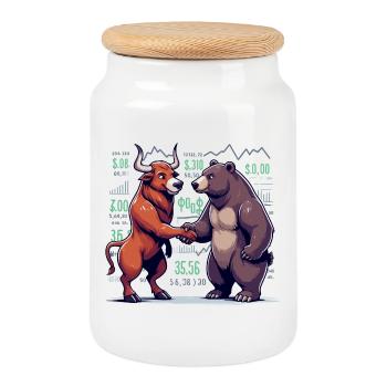 Finance Actions Taureau Ours Wall Street Cadeau - Boîte à biscuits avec couvercle en bois - blanc - Devant
