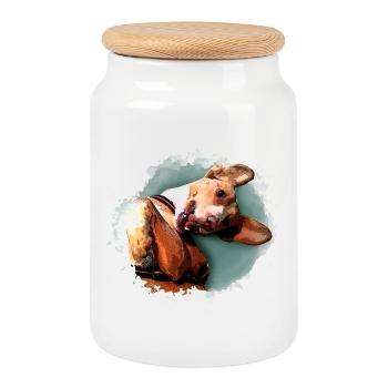 Funny Dog Hunting Dog Khaki - Watercolor Design - Cookie Jar with Wooden Lid - white - Front