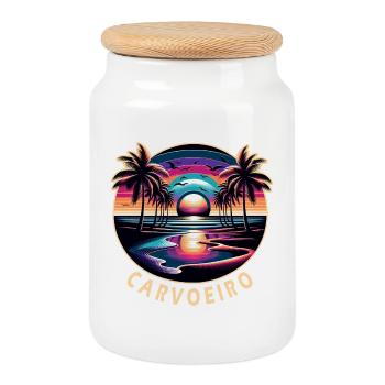 Carvoeiro Portugal Algarve beach palm trees - Cookie Jar with Wooden Lid - white - Front