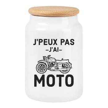 Je ne peux pas j ai moto - Boîte à biscuits avec couvercle en bois - blanc - Devant