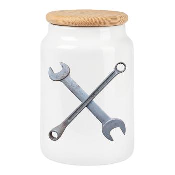 Industrie de la Croix des Clés - Boîte à biscuits avec couvercle en bois - blanc - Devant