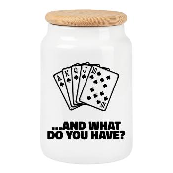 Professional Players Gamble Casino Poker Card Game - Cookie Jar with Wooden Lid - white - Front