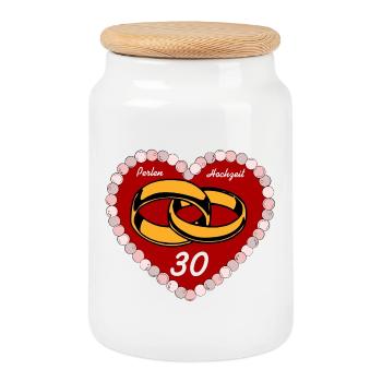 Perlenhochzeit , 30 Jahre EHE (25) - Keksdose mit Holzdeckel - Weiß - Vorne
