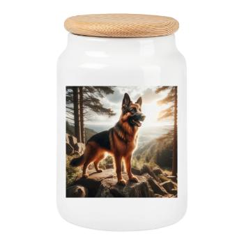 Art du berger allemand - Boîte à biscuits avec couvercle en bois - blanc - Devant