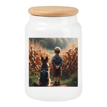 Art du berger allemand - Boîte à biscuits avec couvercle en bois - blanc - Devant