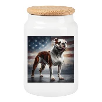Bouledogue - Boîte à biscuits avec couvercle en bois - blanc - Devant