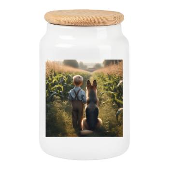Art du berger allemand - Boîte à biscuits avec couvercle en bois - blanc - Devant