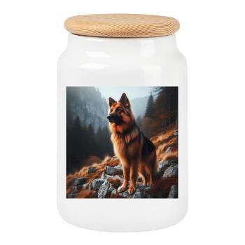 Art du berger allemand - Boîte à biscuits avec couvercle en bois - blanc - Devant