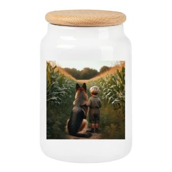 Deutscher Schäferhund Kunst - Keksdose mit Holzdeckel - Weiß - Vorne