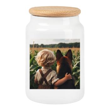 Art du berger allemand - Boîte à biscuits avec couvercle en bois - blanc - Devant