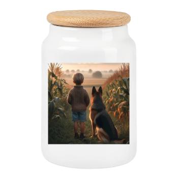 Art du berger allemand - Boîte à biscuits avec couvercle en bois - blanc - Devant