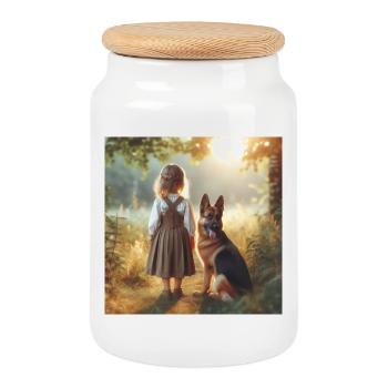 Art du berger allemand - Boîte à biscuits avec couvercle en bois - blanc - Devant