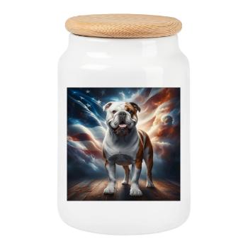 Bulldogge - Keksdose mit Holzdeckel - Weiß - Vorne