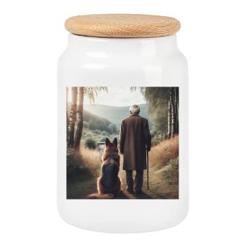 Art du berger allemand - Boîte à biscuits avec couvercle en bois - blanc - Devant