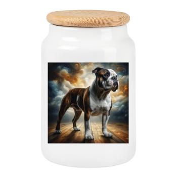 Bouledogue - Boîte à biscuits avec couvercle en bois - blanc - Devant