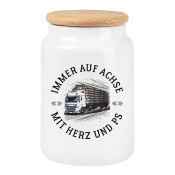 holztransport lkw fahrer spruch geschenk wald holz - Keksdose mit Holzdeckel - Weiß - Vorne