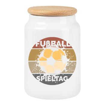 Ballon de jour de jeu de football rétro graphique de ligue vintage - Boîte à biscuits avec couvercle en bois - blanc - Devant