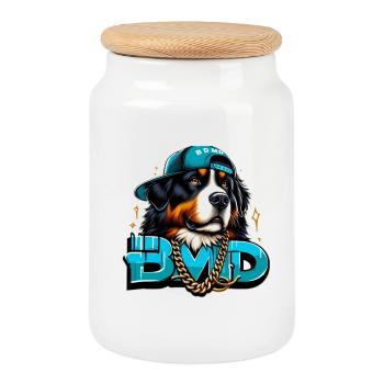 Berner Sennenhund - Keksdose mit Holzdeckel - Weiß - Vorne