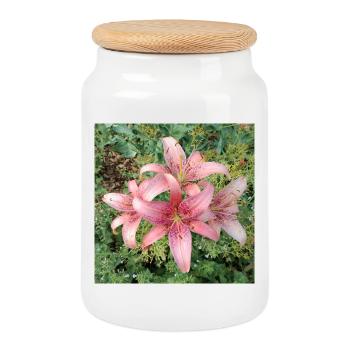 Fleurs de lys roses - Boîte à biscuits avec couvercle en bois - blanc - Devant