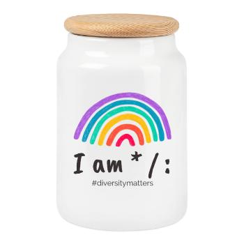 I am * / : #diversitymatters - Keksdose mit Holzdeckel - Weiß - Vorne