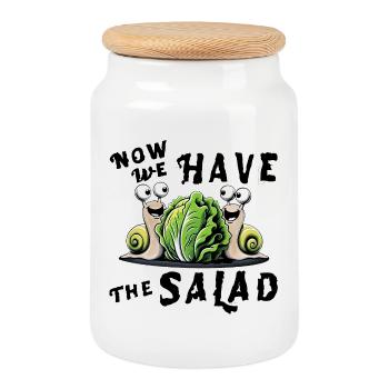 now we have the salad denglisch spruch wortspiel - Keksdose mit Holzdeckel - Weiß - Vorne