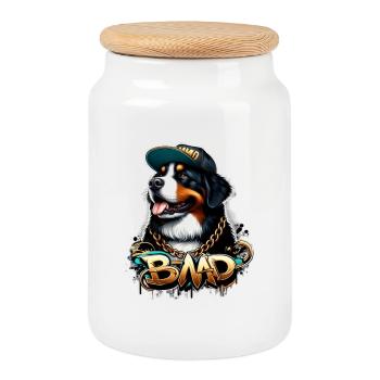 Berner Sennenhund - Keksdose mit Holzdeckel - Weiß - Vorne