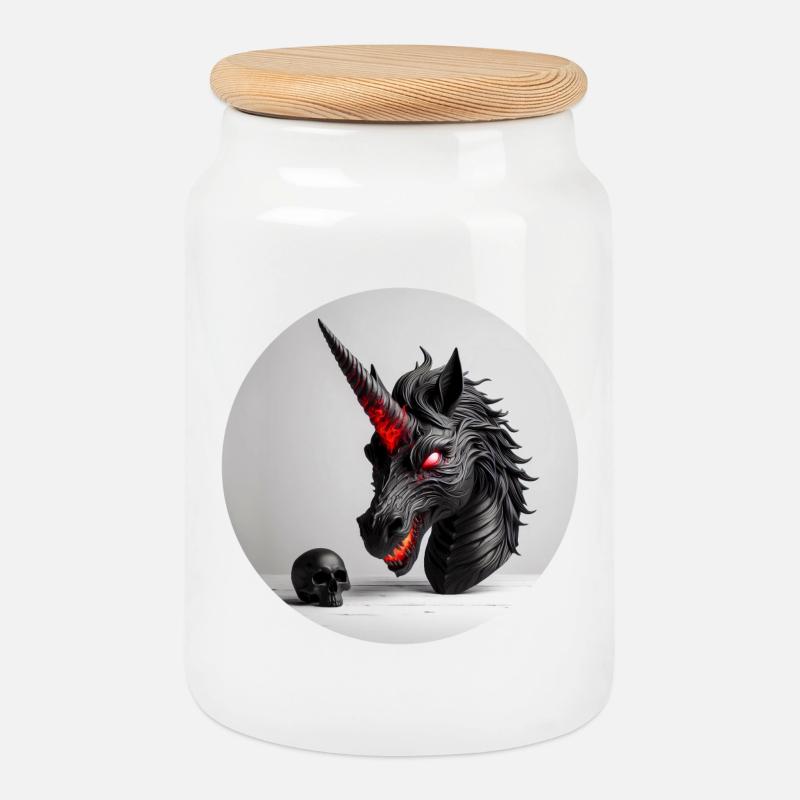 Conception de la tête de licorne démoniaque - Boîte à biscuits avec couvercle en bois - blanc