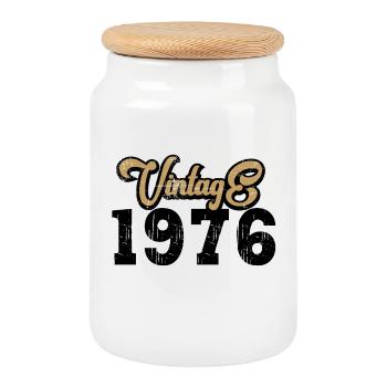 Vintage 1976 - Keksdose mit Holzdeckel - Weiß - Vorne