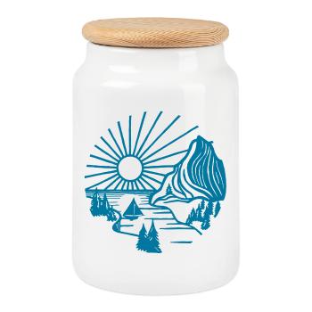 Urlaubslandschaft (Blau) - Keksdose mit Holzdeckel - Weiß - Vorne