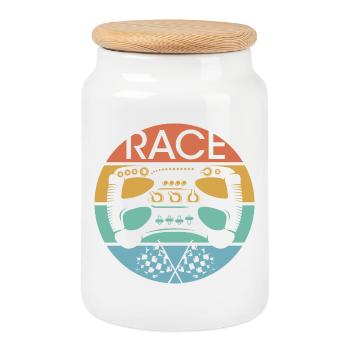 retro car racing steering wheel racing vintage race - Cookie Jar with Wooden Lid - white - Front
