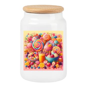 Palette of sweets and vibrant colors - Cookie Jar with Wooden Lid - white - Front