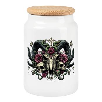 Watercolor goat skull - Cookie Jar with Wooden Lid - white - Front