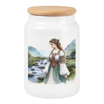 Aquarell Keltiberische Frau - Keksdose mit Holzdeckel - Weiß - Vorne