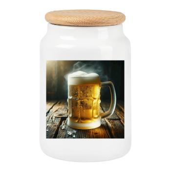 Bierkrug - Keksdose mit Holzdeckel - Weiß - Vorne