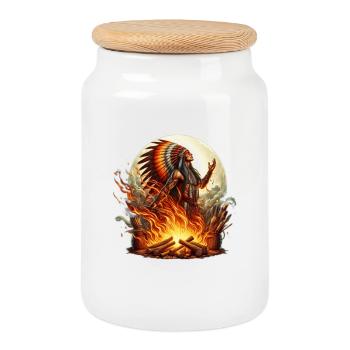 Native American Wisdom - Cookie Jar with Wooden Lid - white - Front