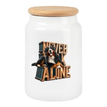 Bernese mountain dog - Cookie Jar with Wooden Lid - white - Front