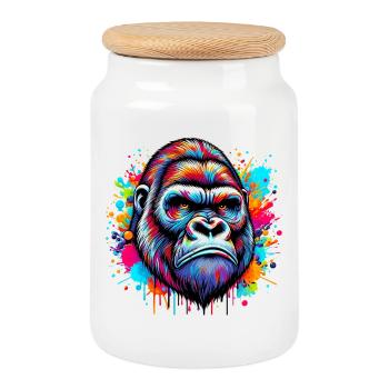 Gorilla - Cookie Jar with Wooden Lid - white - Front