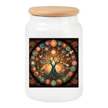 Colorful Tree of Life - Cookie Jar with Wooden Lid - white - Front