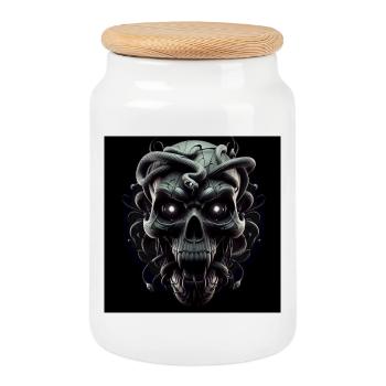 Totenkopf und Schlangen 3D - Keksdose mit Holzdeckel - Weiß - Vorne