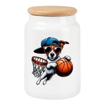 Jack Russell Basketball Sunglasses Cap Design - Cookie Jar with Wooden Lid - white - Front