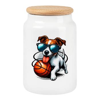 Jack Russell Terrier Basketball Sonnenbrille Gesch - Keksdose mit Holzdeckel - Weiß - Vorne