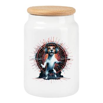 Jack Russell Terrier tanzt Musik Geschenk - Keksdose mit Holzdeckel - Weiß - Vorne