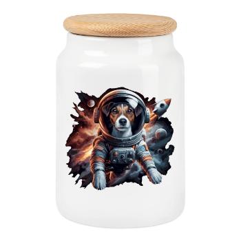 Astronaute Jack Russell Terrier fusée cadeau - Boîte à biscuits avec couvercle en bois - blanc - Devant