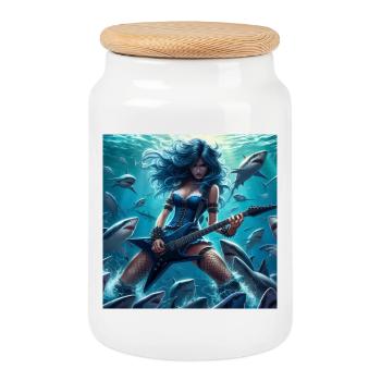 Métalleux parmi les requins - Boîte à biscuits avec couvercle en bois - blanc - Devant