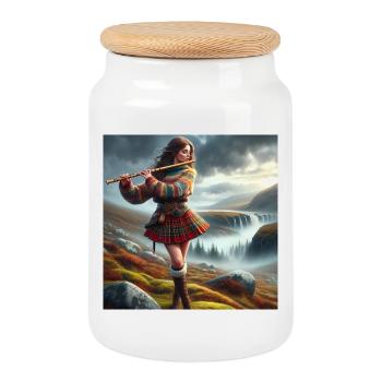 Musicienne celtique - Boîte à biscuits avec couvercle en bois - blanc - Devant