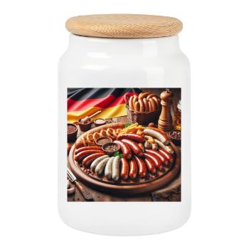 German sausages - Cookie Jar with Wooden Lid - white - Front