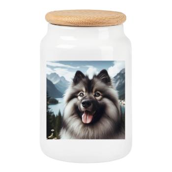 Cheerful Wolfspitz - Cookie Jar with Wooden Lid - white - Front