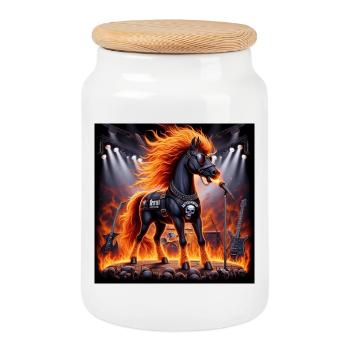 Metal Horse - Cookie Jar with Wooden Lid - white - Front
