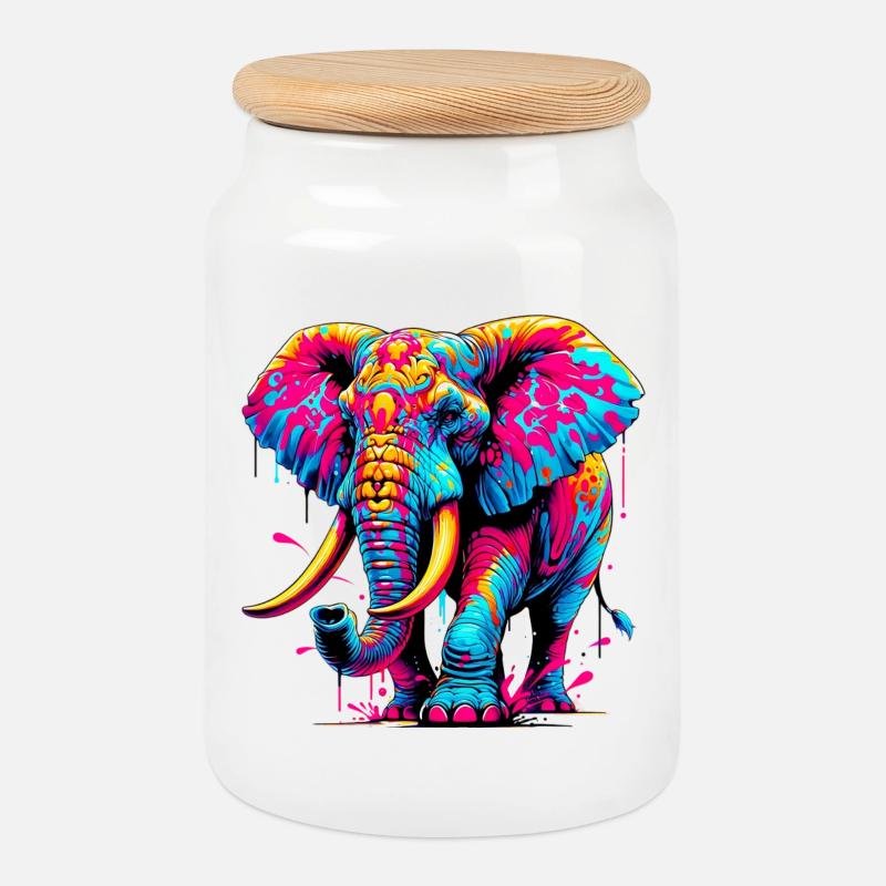 Elefant - Keksdose mit Holzdeckel - Weiß